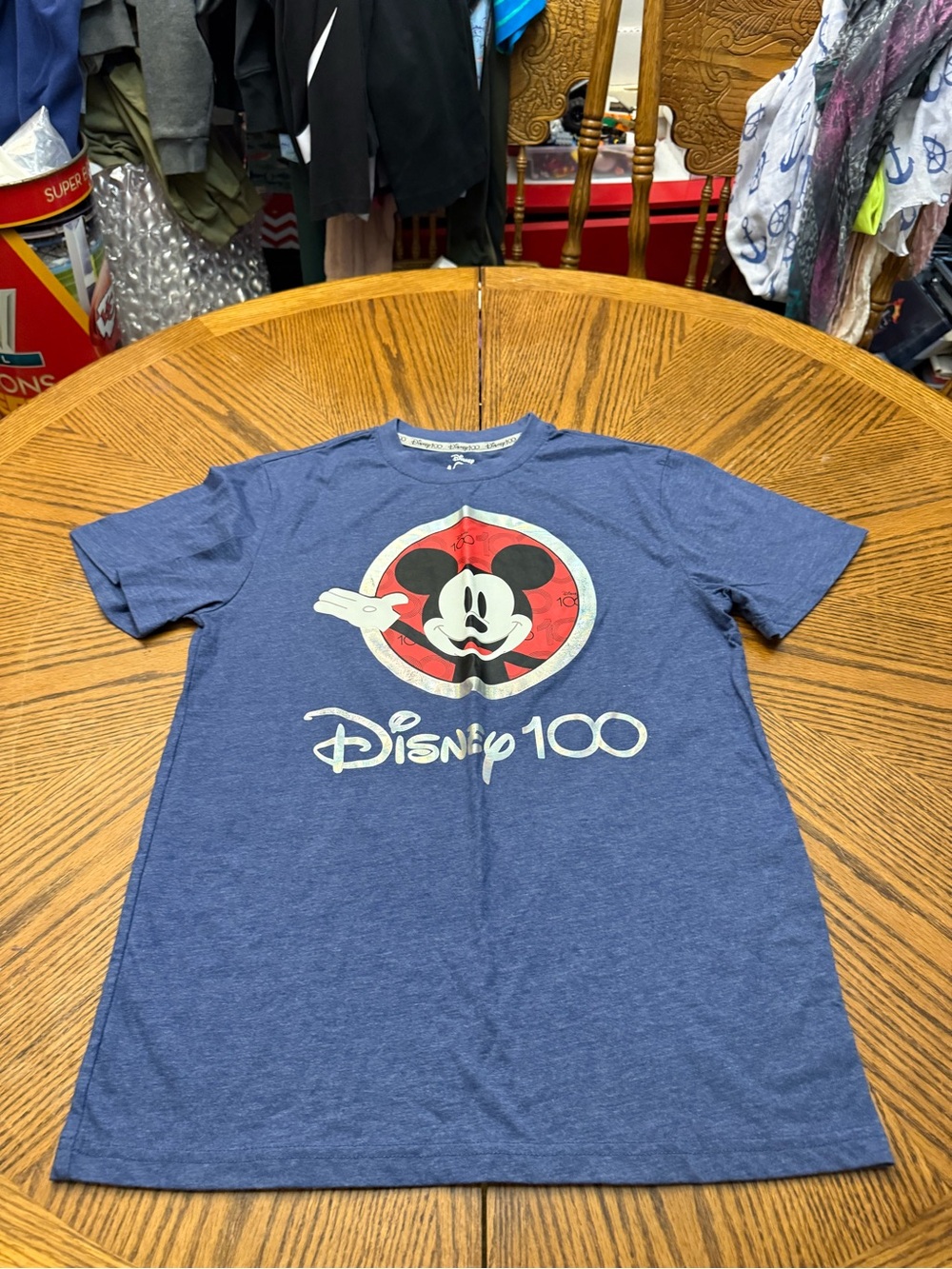 Disney Blue Mickey 100 Graphic Tee with Red Accent